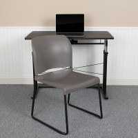 Flash Furniture RUT-238A-GY-GG HERCULES Series 880 lb. Capacity Gray Full Back Contoured Stack Chair with Black Powder Coated Sled Base